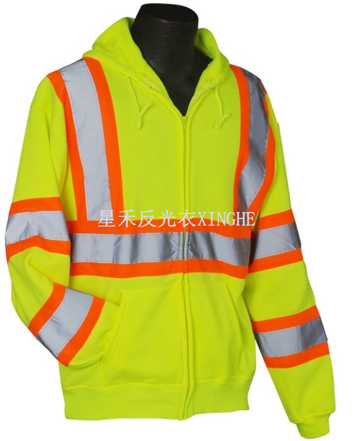 Hi Vis hettegenser med kontraststriper