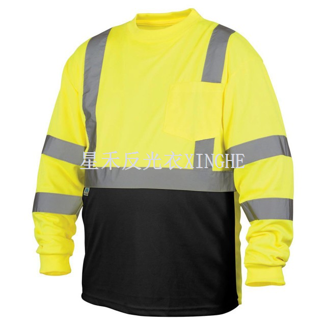 Hi-Viz Langermet T-skjorte med svart bunn