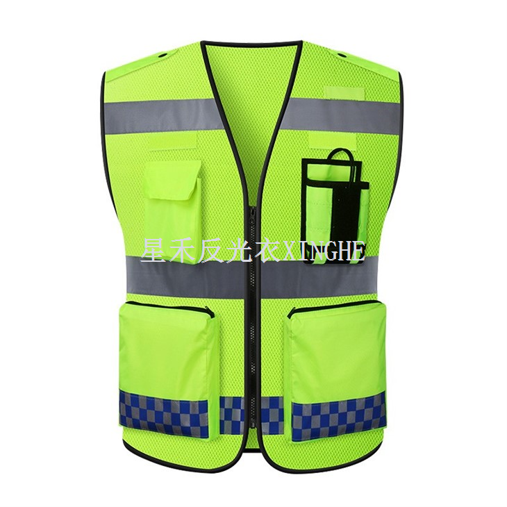 Oransje klasse 2 sikkerhetsvest med høy synlighet med 10 lommer